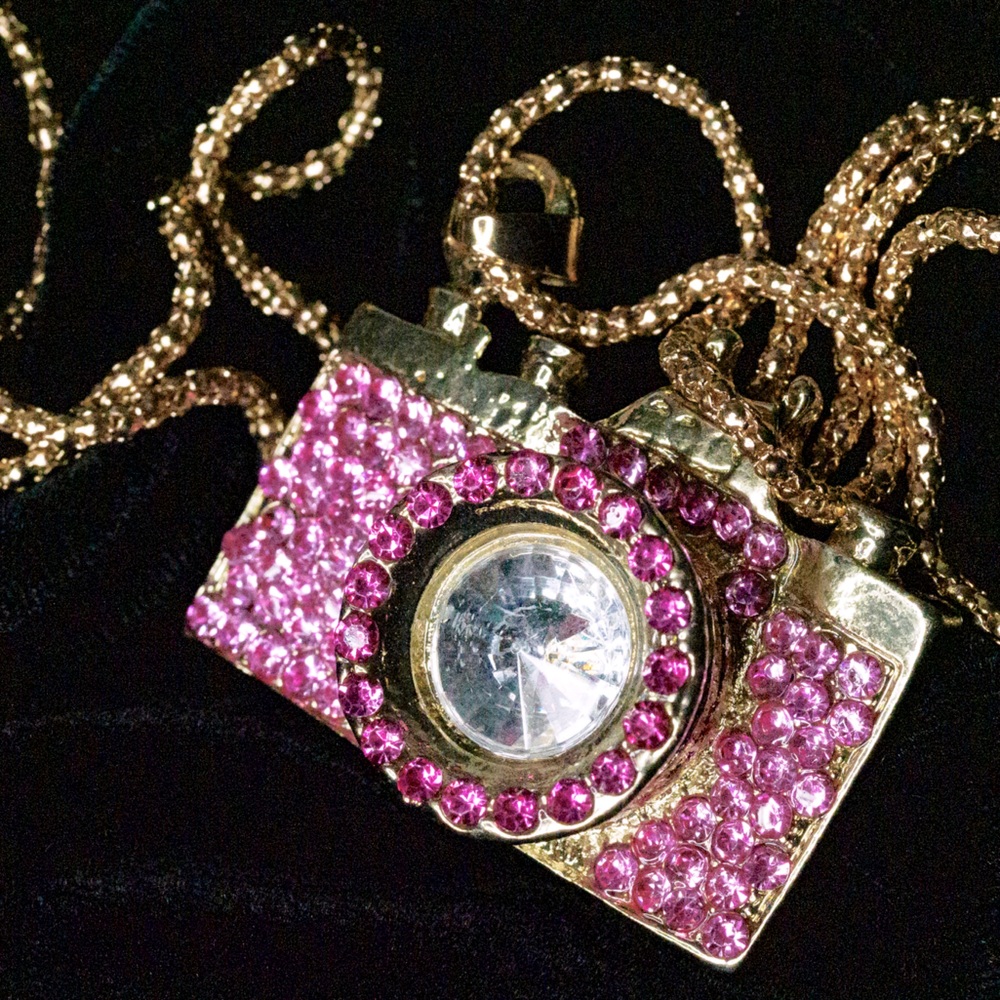 Pink Glitzy Camera Pendant necklace